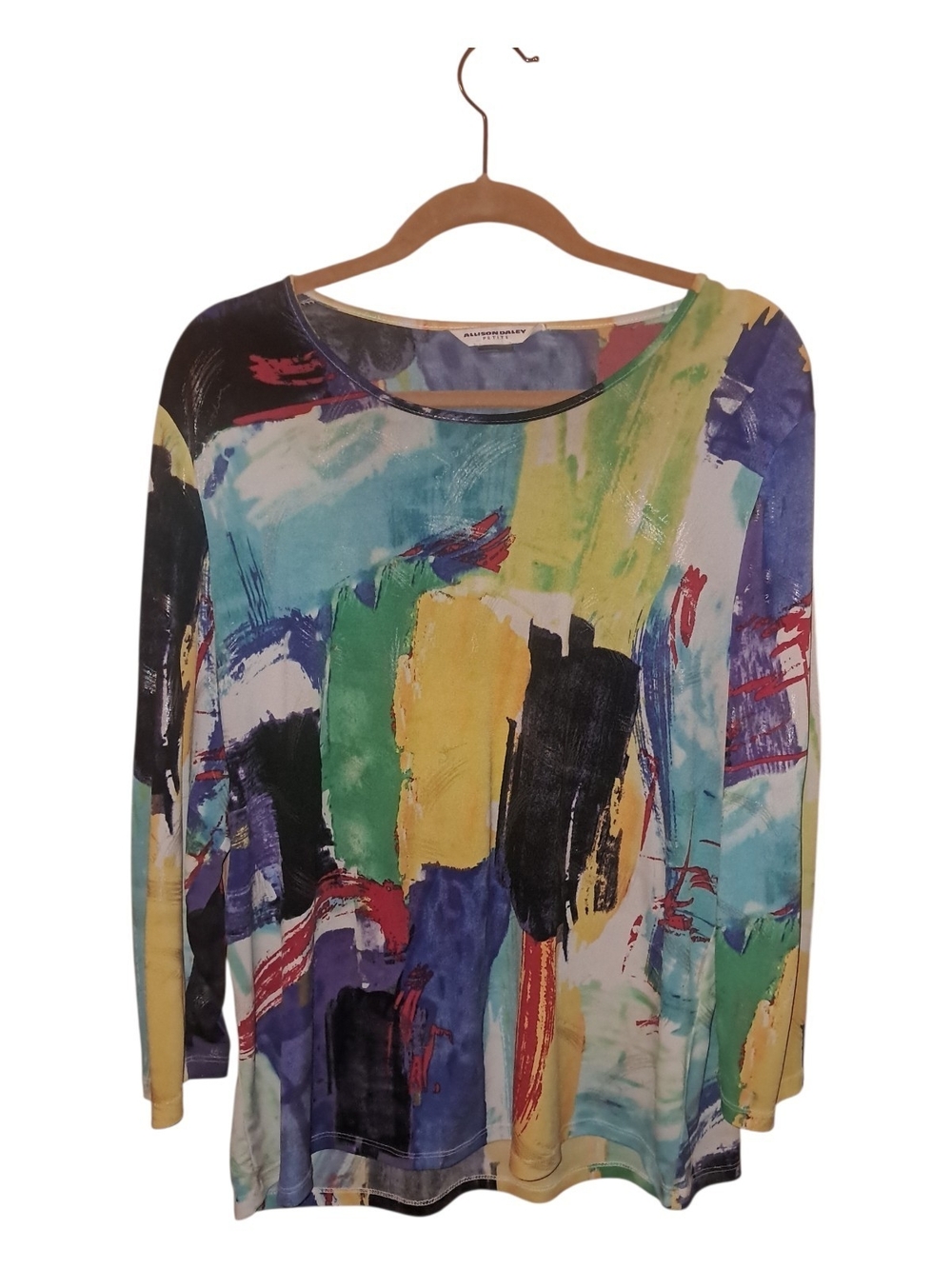 Allison Daley Multicolor Abstract Brushstroke Long Sleeve Top